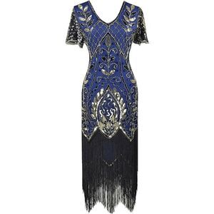 ✨💙 Flapper Great Gatsby 1920s Retro Tassel Fringe Sequin Blue Dress XL NEW